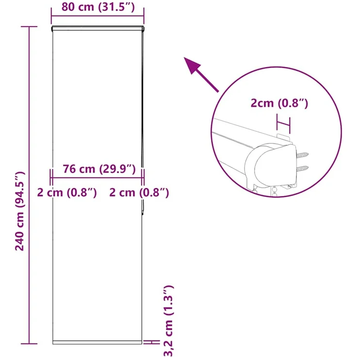 vidaXL Duschrollo mit Kassette 80x240 cm Stoffbreite 76 cm 4014999 – Bild 12