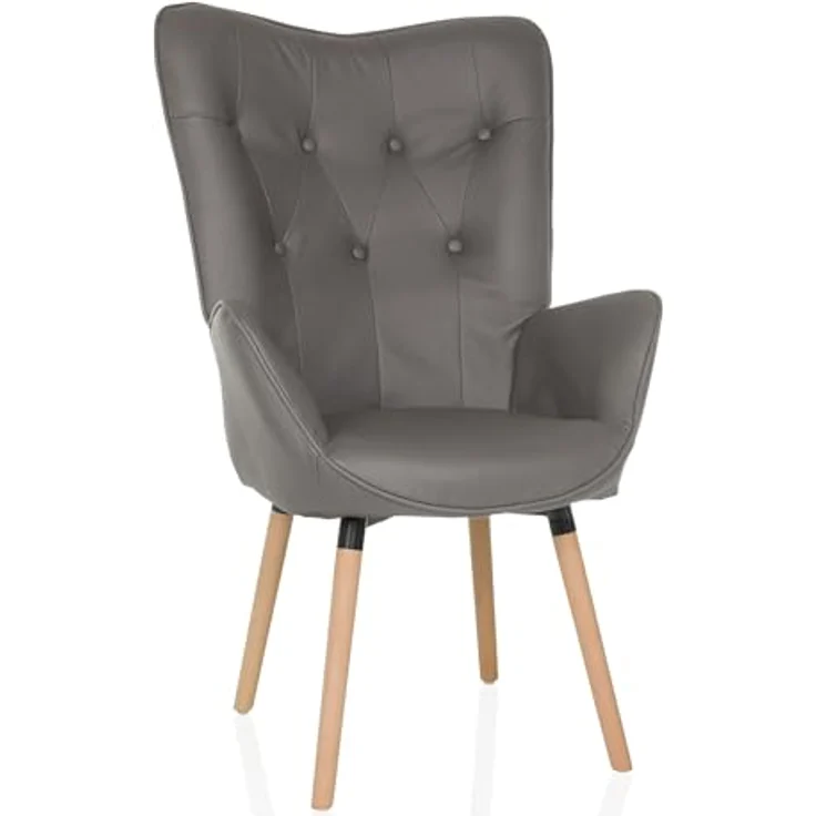 hjh LIVING Ohrensessel in Velour-Optik HAVENIO I Sessel für Wohnzimmer Schlafzimmer, Polsterstuhl mit Holzbeinen, Stoff Grau – Bild 2