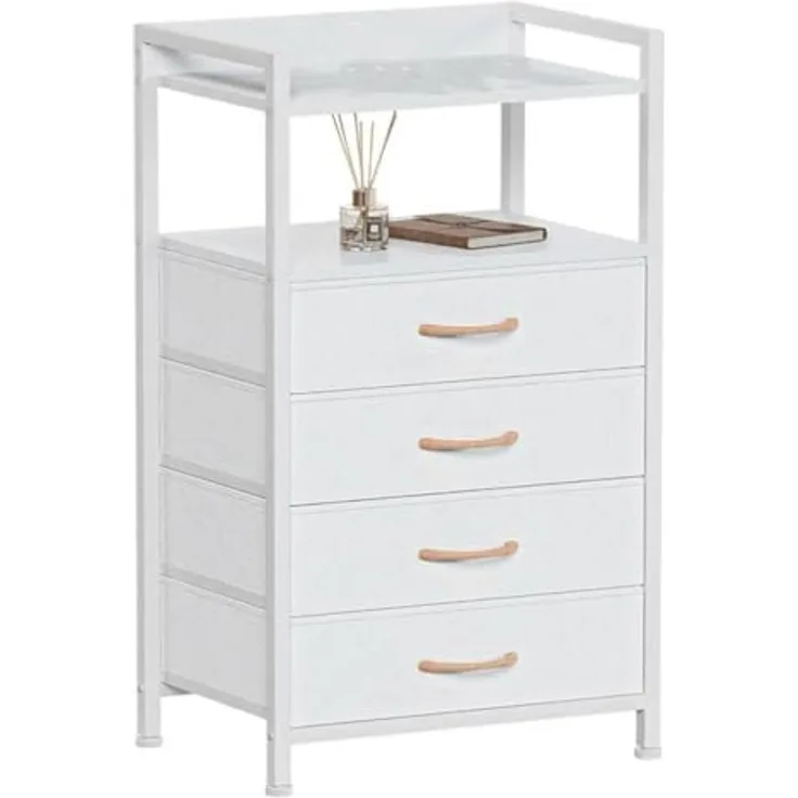 GarveeLife Kommode Schrank 4 Stoffschubladen Aufbewahrungsschrank Für Schlafzimmer Wohnzimmer Flur, Komodenschrank Schubladenschrank, 41x29x83.5Cm