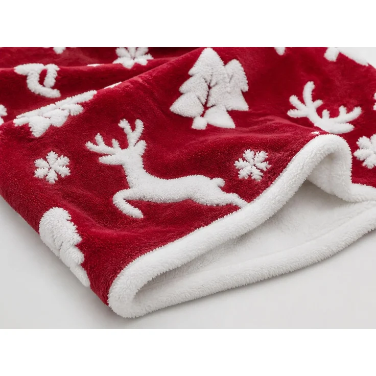 Flanell-Kuscheldecke mit Weihnachtsmotiv Rot-Weiß, 173x218 cm – Bild 3
