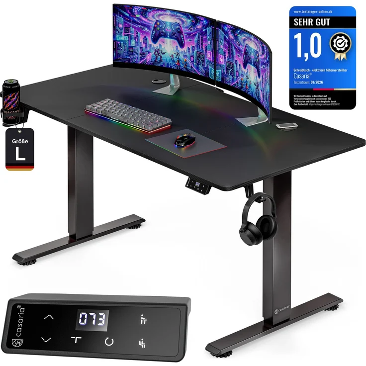 CASARIA® Höhenverstellbarer Gaming Schreibtisch L Carbon Optik – Bild 1
