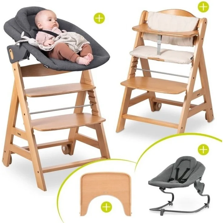 Hauck Hochstuhl Beta Plus Natural - Newborn Set, Babystuhl ab Geburt inkl. Aufsatz für Neugeborene, Tisch, Sitzauflage – Bild 4