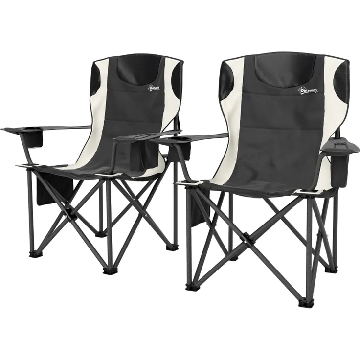 JARDJ 2er Set Faltstuhl faltbar Campingstuhl mit Armlehnen Getränkehalter Kopfstütze Kühltasche Outdoor Klappstuhl bis 120kg belast gepolstert Angelstuhl Gartenstuhl für Garten Camping – Bild 1