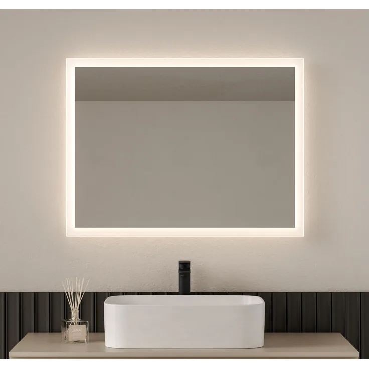 EMKE LED Badspiegel mit Beleuchtung 80x60cm Warmweiß Licht Badezimmerspiegel Wandschalter (nicht enthalten)