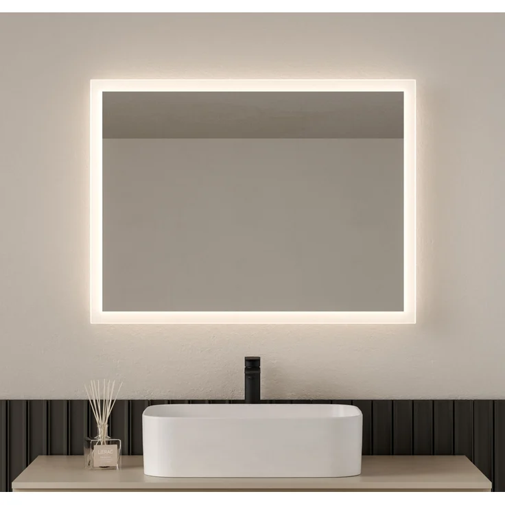EMKE LED Badspiegel mit Beleuchtung 80x60cm Warmweiß Licht Badezimmerspiegel Wandschalter (nicht enthalten)