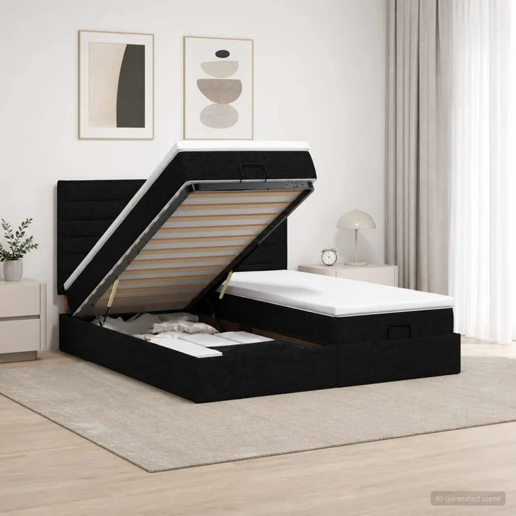vidaXL Ottoman-Bett mit Matratze und LED Schwarz 180 x 200 cm Stoff 3458418