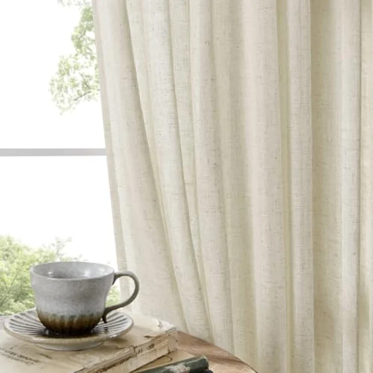 Joydeco Halbtransparente Vorhänge für Wohnzimmer, Leinen-Vorhänge, 244 cm Länge, 2 Paneele, Set für Schlafzimmer, weiße Vorhänge, 244 cm Lange Stangentaschen, Schlaufen auf der Rückseite (L x B): 244 – Bild 3