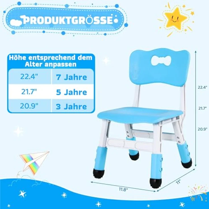 Clevich Kinder Schreibtischstuhl 2PCS, Kinderstuhl Plastik bis 100KG, Kinder Stuhl Höhenverstellbar, mit Rückenlehne, ab 2 Jahr, Schule, Kinderzimmer, Tagespflege, Kindermöbel,Blau – Bild 5