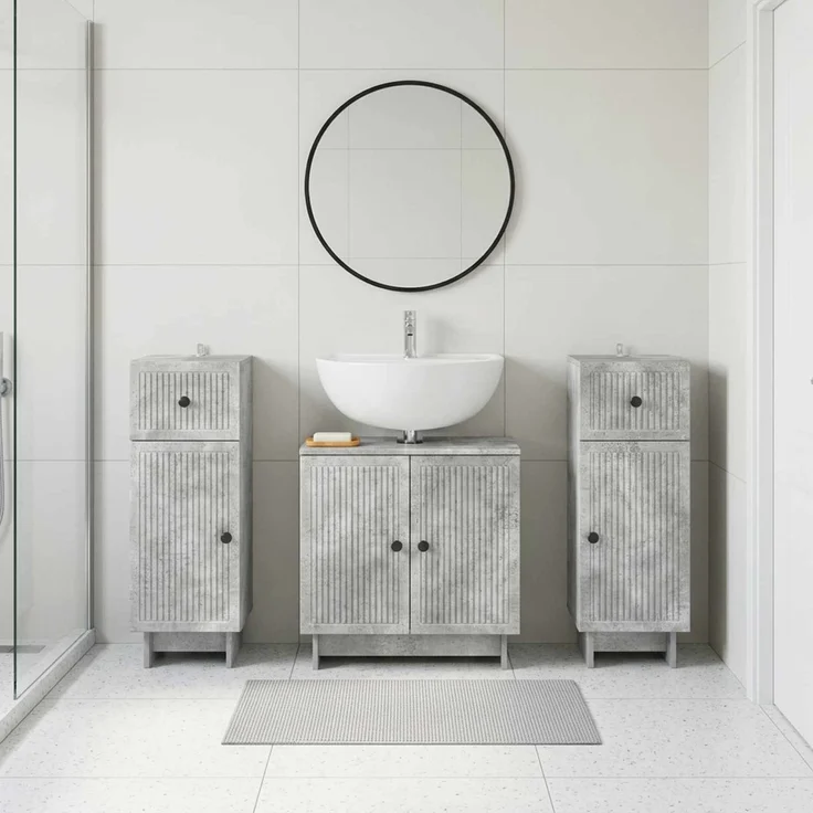vidaXL 3-teiliges Badezimmer-Schranksystem EDE 3 stk. Betongrau 3417984 – Bild 1