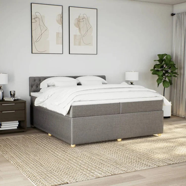 vidaXL Boxspringbett mit Matratze Taupe 200x200 cm Stoff 3287574 – Bild 3