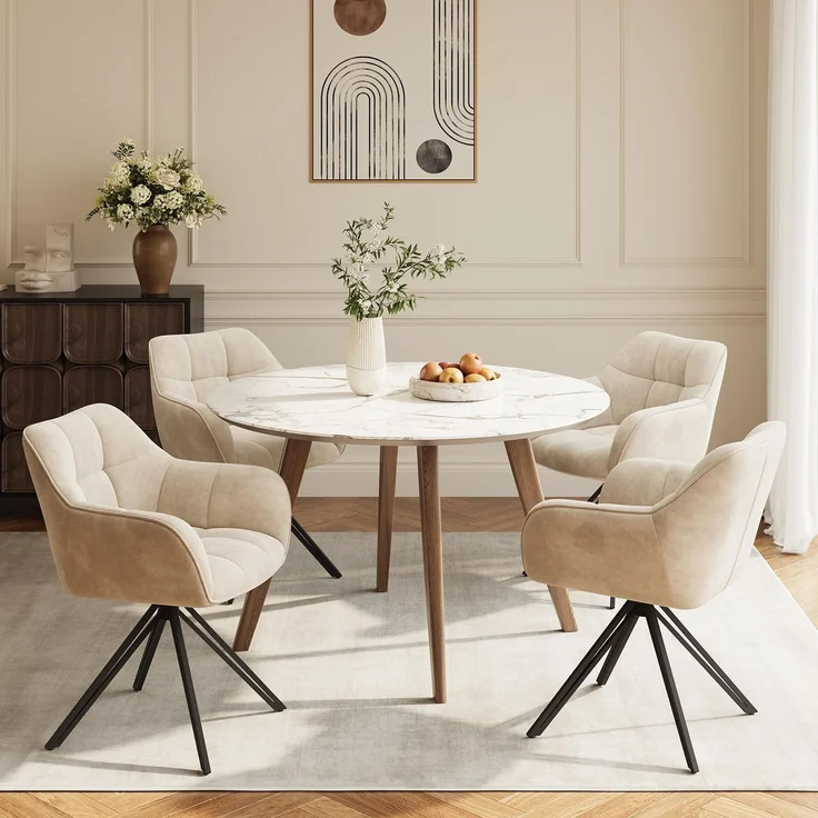 COLAMY Drehstühle für Esszimmer, 4er Set, Drehbare Polsterstühle mit Armlehnen und Rückenlehne, Bequeme Küchenstühle für Wohnzimmer & Essbereich, Beige