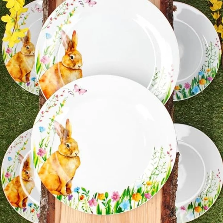 MamboCat Speiseteller 6x Osterfreude Speiseteller Ø27cm Porzellan 6 Pers Platte groß Hase – Bild 3