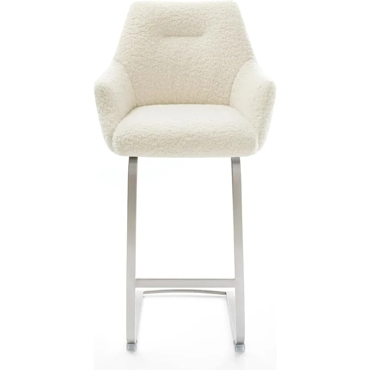Barstuhl Alja-Flex Teddystoff Beige Freischwinger Flach Edelstahl Silberfarben Taschenfederkern – Bild 3