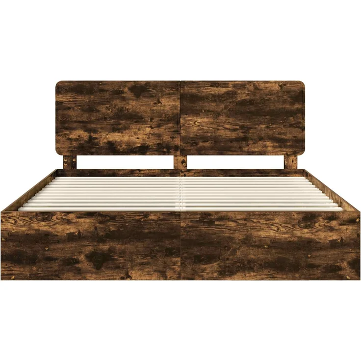 vidaXL Bettrahmen Geräucherte Eiche 200 x 200 cm Massives Kiefernholz 3412447 – Bild 6