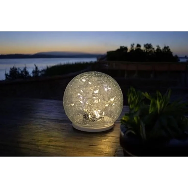 Arnusa LED Solarleuchte Solarlampe Garten als Hängelampe und Tischlampe Solar Kugel 2er Set, Dämmerungssensor, LED fest integriert, warmweiß, Boho-Stil mit hochwertigem Glas mit Jute Netz – Bild 3