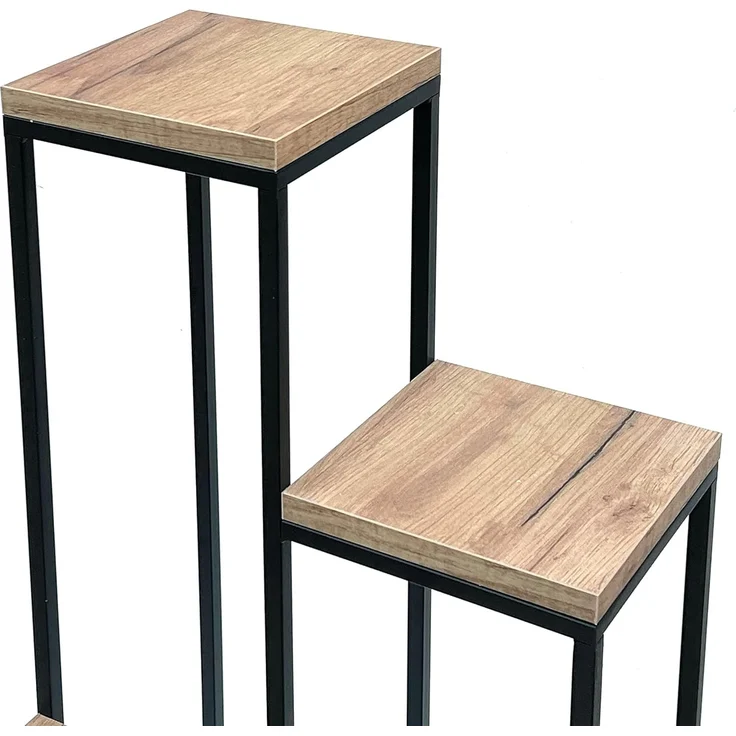 DanDiBo Blumentreppe Metall Schwarz Holz 90 cm Pflanzentreppe Blumenständer 96349 Blumensäule Modern Pflanzenständer Blumenhocker – Bild 3