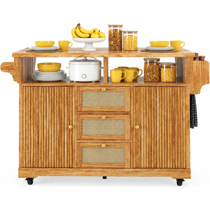 Küchenwagen mit Klappplatten, B 142,5 x T 80 x H 95 cm, MDF und PE-Rattan, erweiterbar – Bild 7