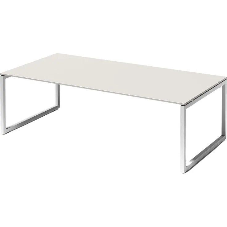 Bisley Cito Konferenztisch 240x120 cm, Tischplatte in Grauweiß, O-Gestell in Weiß - Besprechungstisch & Meetingtisch, großer Chef Schreibtisch XXL-Tisch Konferenzraum Chefbüro, DOF2412-GW-396