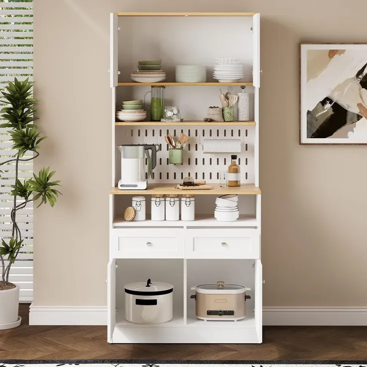 Highboard mit Türen und Schubladen, Höhe 175cm, Sideboard, Hochschrank, Wohnzimmerschrank, Mehrzweckschrank, Küchenschrank, viel Stauraum – Bild 2