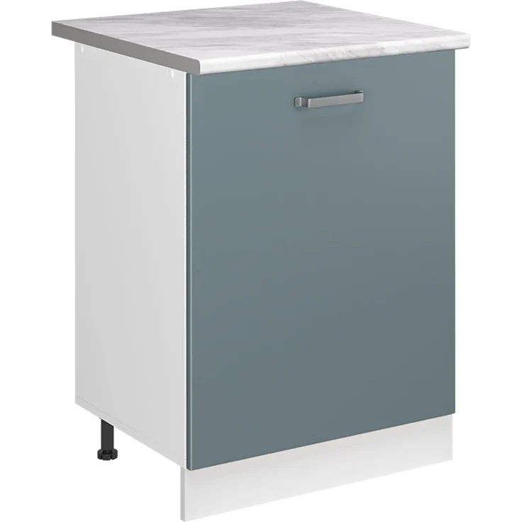 Küchenunterschrank R-Line Blau-Grau/Weiß 60 cm mit 1 Tür Arbeitsplatte Marmor Vicco – Bild 1