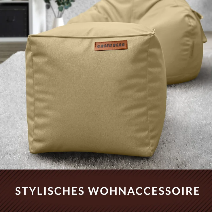 Green Bean® Sitzhocker aus Kunstleder - Pouf mit EPS Perlen Füllung - 40 x 40 cm - perfekte Ergänzung zum Sitzsack - helles Kamel – Bild 8