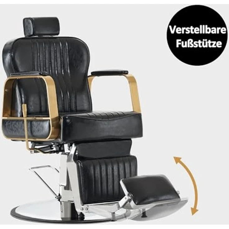 Barberpub Friseurstuhl Kippbar, Friseursessel mit Kopfstütze, 360° Drehbar & Höhenverstellbar, Friseureinrichtung Retro mit Hydraulikpumpe, Kunstleder, 9238(Schwarz) – Bild 5