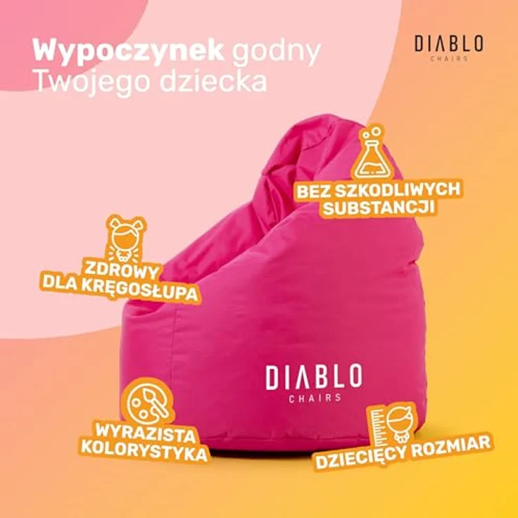 Diablo Kinder-Pouf, Craft Edition, ergonomischer Sitz, mit Granulatfüllung, strapazierfähiges Cordura, wasserdicht, leicht und kompakt, Spielmuster, Maße 80 x 110 x 80 cm, Rosa – Bild 6