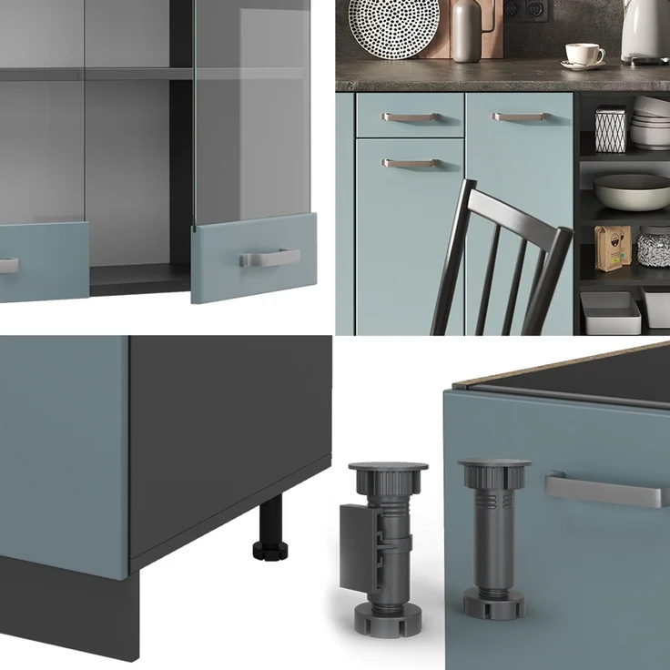 Küchenzeile R-Line Blau-Grau/Anthrazit 240 cm , AP Marmor Vicco – Bild 5