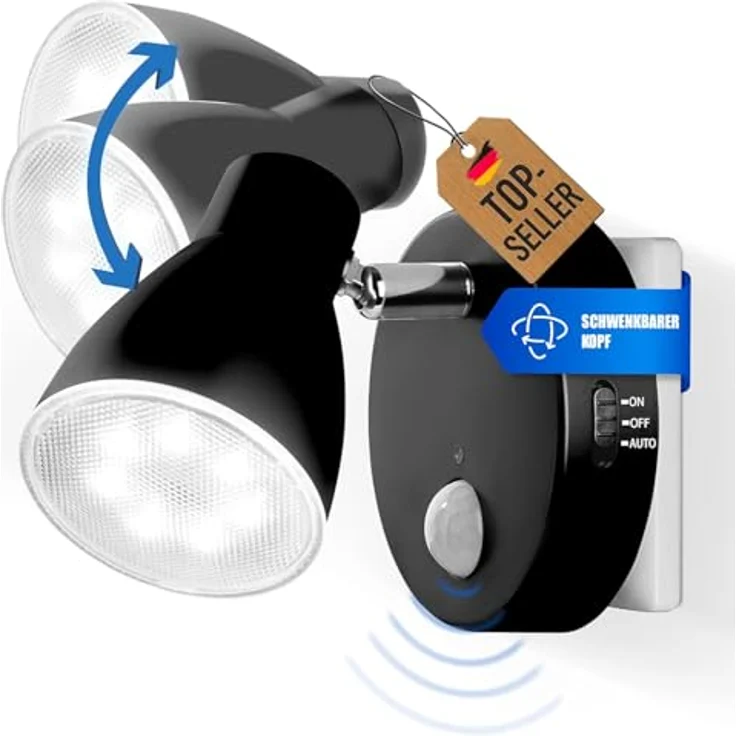 TRANGO LED Nachtlicht, 2635-015 LED Sensor Nachtlicht *MILO* mit Bewegungssensor & Automatikfunktion in Schwarz Sicherheitslicht direkt 230V, Steckdose Lampe, Wandlampe, Orientierungslicht, Nachtlampe, Steckdosenlicht – Bild 7