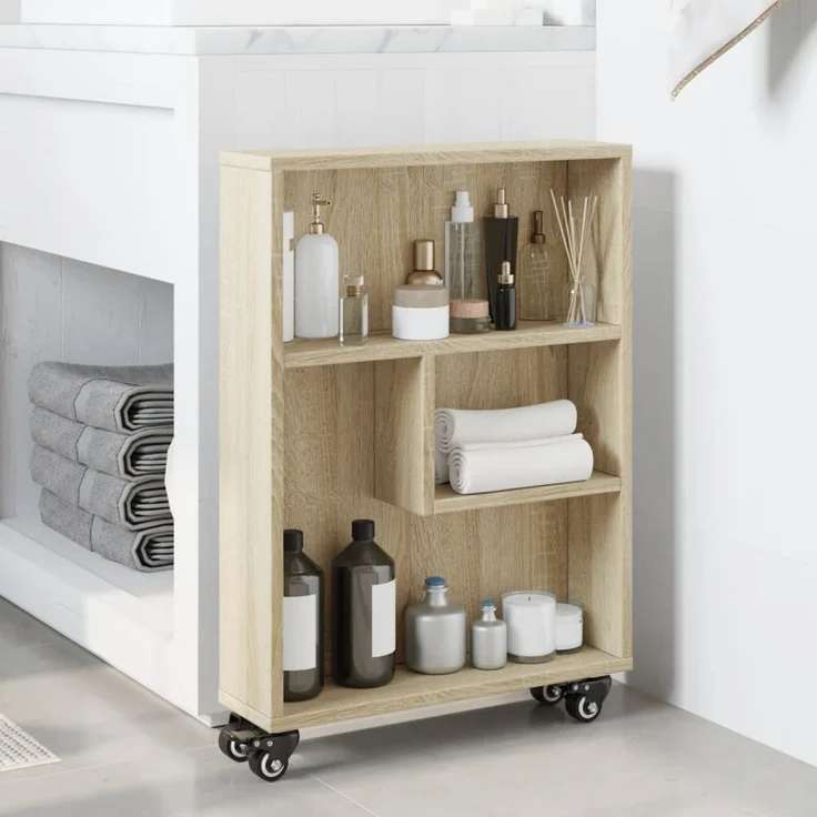 vidaXL Schmaler Aufbewahrungswagen Sonoma-Eiche 48 x 13 x 68 cm Holzwerkstoff 855225 – Bild 2