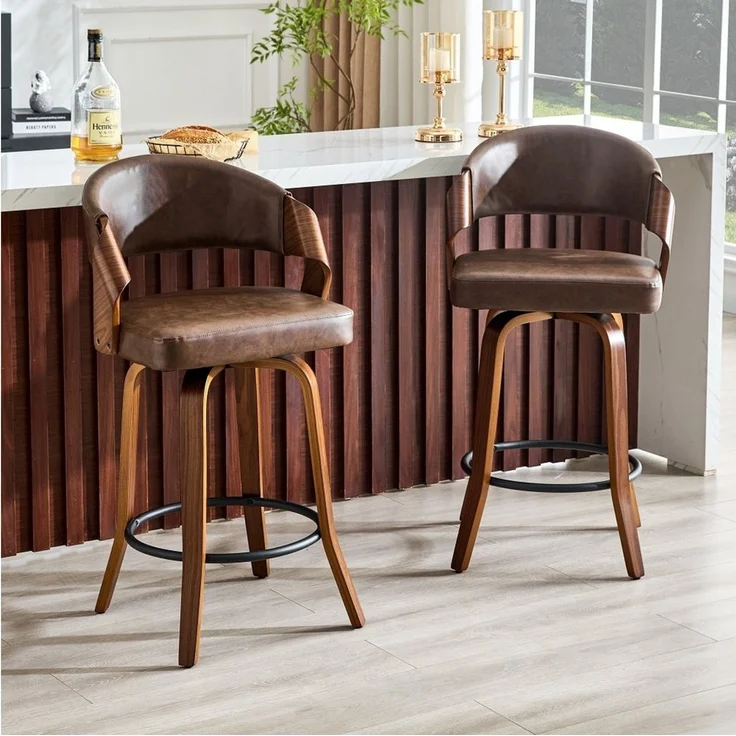 BBWL Barhocker 2er Set mit Rückenlehne PU-Leder Holzgestell Tresenhocker 95 cm, Barhocker Küchenhocker bis 120 kg Belastbar – Bild 3