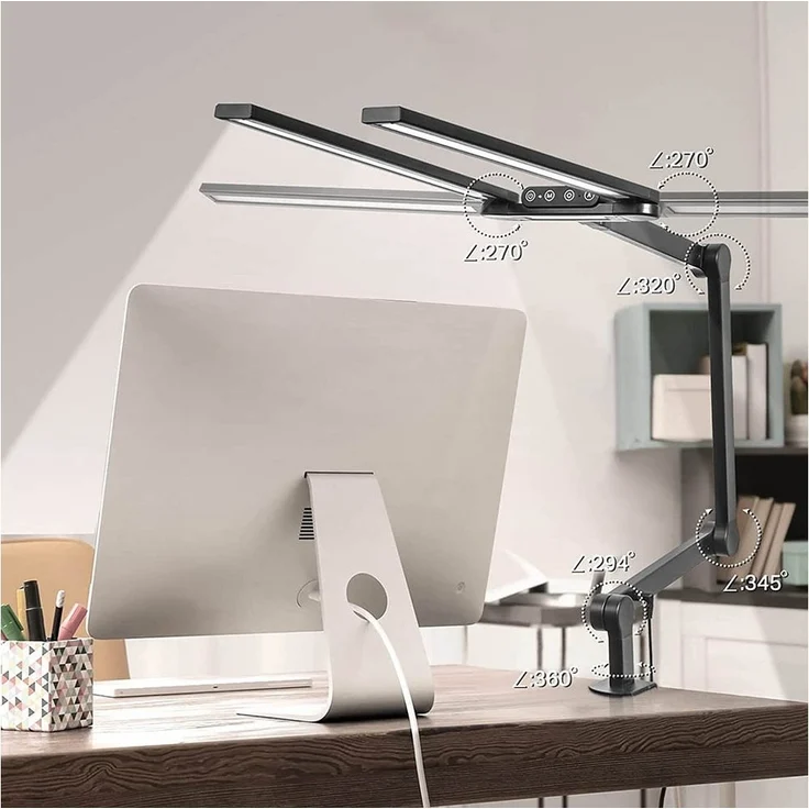 Jibenhome LED Schreibtischlampe LED Tischlampe Architektenlampe Doppelkopf Dimmbar,mit Klemme, Schwenkarm Schreibtischlampen,5 Farbtemperaturen,Ultra Bright – Bild 3