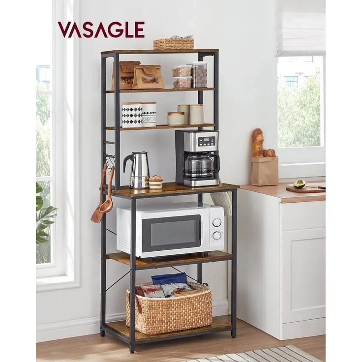 Vasagle Küchenregal mit Ablagen, Stahl vintagebraun-schwarz, 40 x 60 x 167 cm – Bild 2