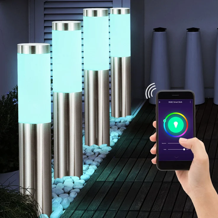 RGB LED Stehlampe aus Edelstahl, App-/ Sprachsteuerung – Bild 5