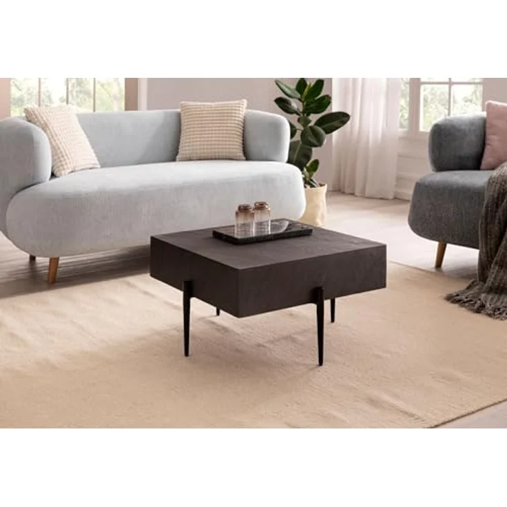 MID.YOU Couchtisch Anthrazit, quadratisch, aus massivem Mangoholz, 64x35x64 cm, einfacher Aufbau – Bild 4