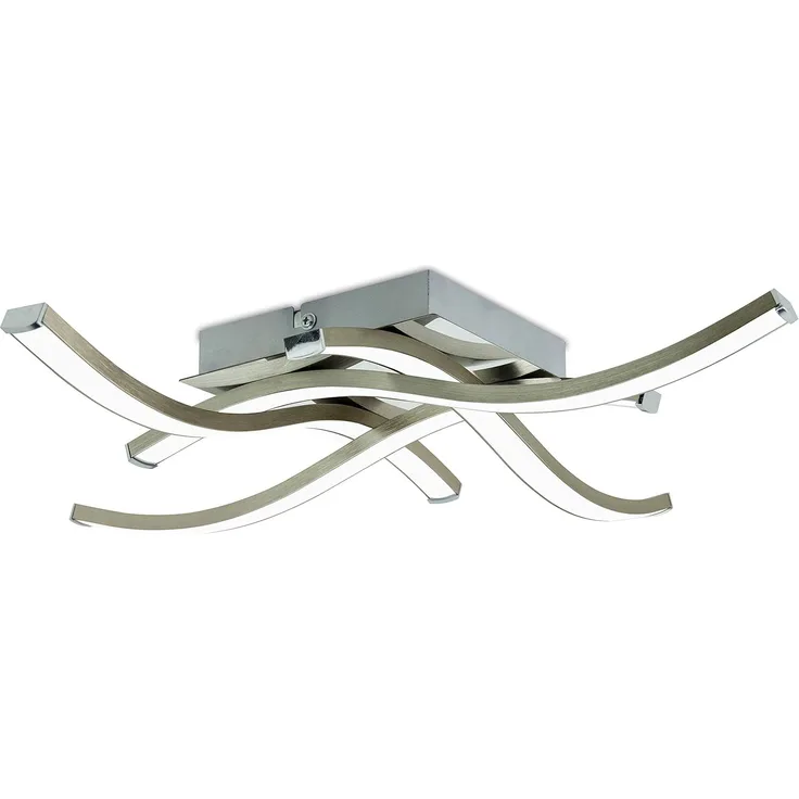 TRANGO LED Deckenleuchte, Dimmfunktion, 3132 Design LED-Deckenlampe Serie *WAVE* I 4 Flammen I dimmbar I modern & chic I in Wellenform I Deckenlampe I 4x 5 Watt LED Modul I 4x 450 Lumen I 3000K warm-weiß, Nickel matt & Chrom