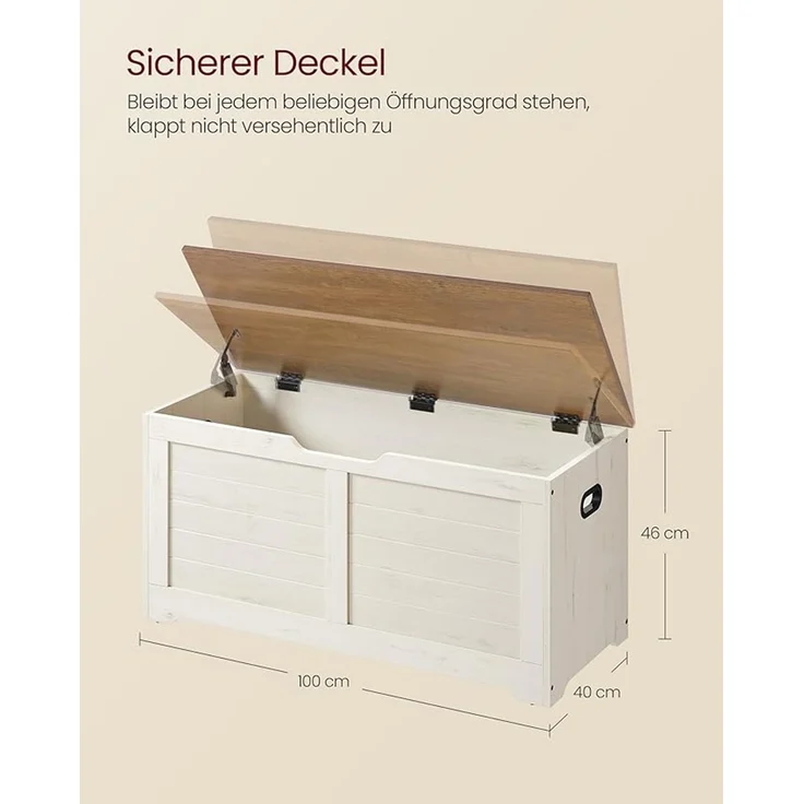 VASAGLE Schuhbank mit Stauraum, Holz Vintageweiß/Honigbraun, 40 x 100 x 46 cm – Bild 2