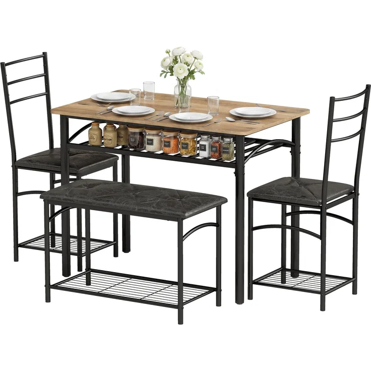 MELAYR, 4-teiliges Essgruppen-Set, 100 x 60 x 76.3 cm, Rustikal-Braun – Bild 2