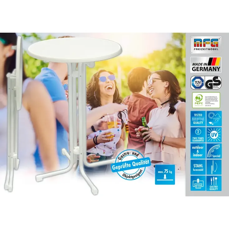 MFG Stehtisch klappbar mit wetterfester Melamin-Platte, MDF/Stahlrohr weiß, 110 x 80 cm – Bild 8