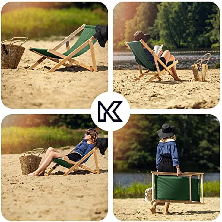 Kadax Holzliegestuhl, klappbar, Dunkelgrün, Buchenholz, 53x78 cm, robust und UV-beständig, bis 120 kg tragbar – Bild 7