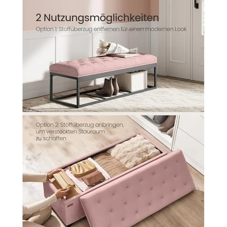 SONGMICS Sitzbank Sitzhocker mit Stauraum, Sitzbank mit Beinen, Fußbank – Bild 4