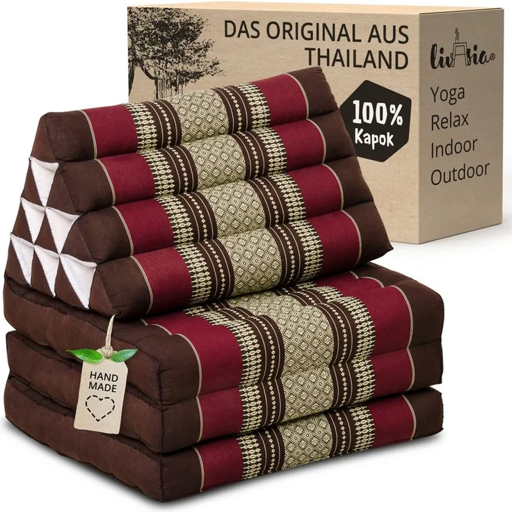 livasia Sitzsack Thaikissen 3 Auflagen (Classic) vegan und handgefertigt, 175 x 50 x 8 cm, Kapok