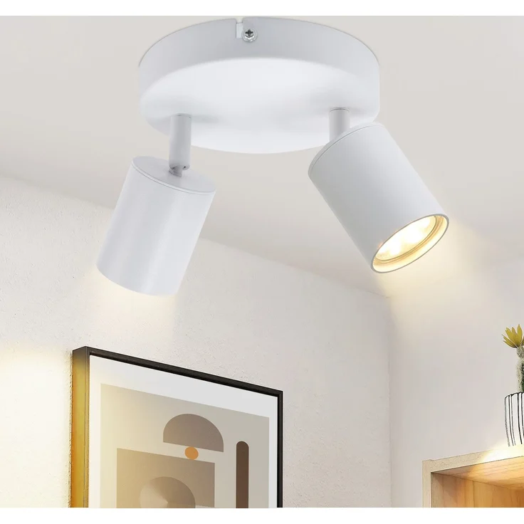 ZMH Deckenstrahler 2 Flammig Deckenleuchte Wohnzimmer: Modern Deckenlampe GU10 Strahler Rund Weiß Küchenlampe Flur Deckenspot Schwenkbar Innen Spot für Schlafzimmer Küche Ohne Leuchtmittel – Bild 2