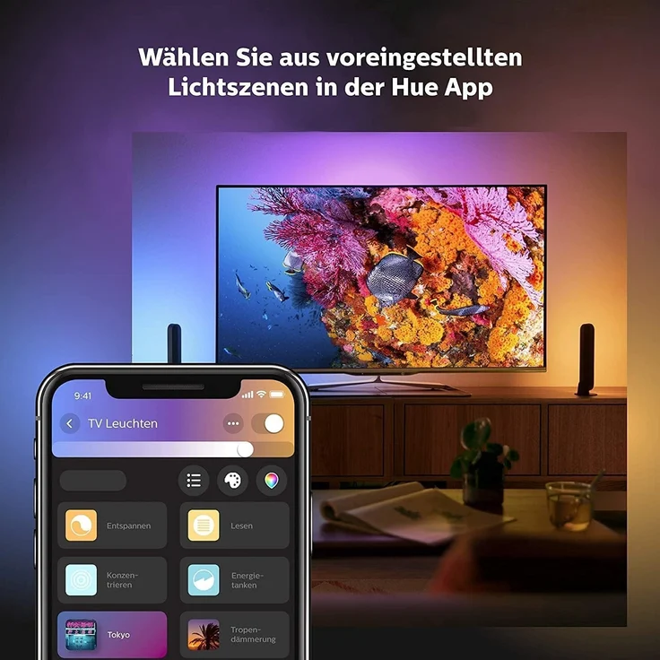 Philips Hue White & Color Ambiance Play Lightbar 2er Pack (500 lm) und Hue Bridge, dimmbare LED-Lightbar für das Hue Lichtsystem mit 16 Mio. Farben, smarte Lichtsteuerung über Sprache oder App,schwarz – Bild 4