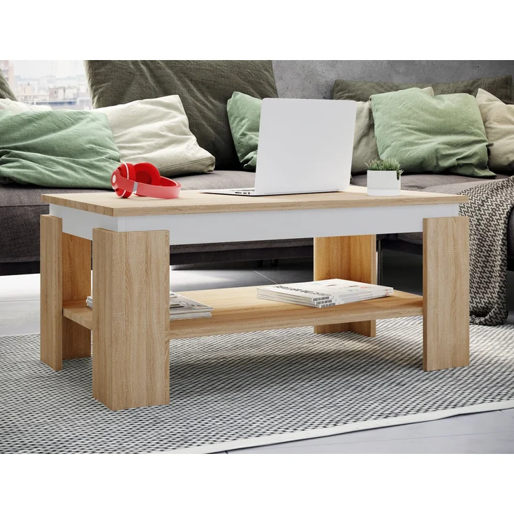 VCM Beistelltisch & Couchtisch Rolas 918840 Sonoma-Eiche / Weiß H. 41 x B. 90 x T. 53cm – Bild 3