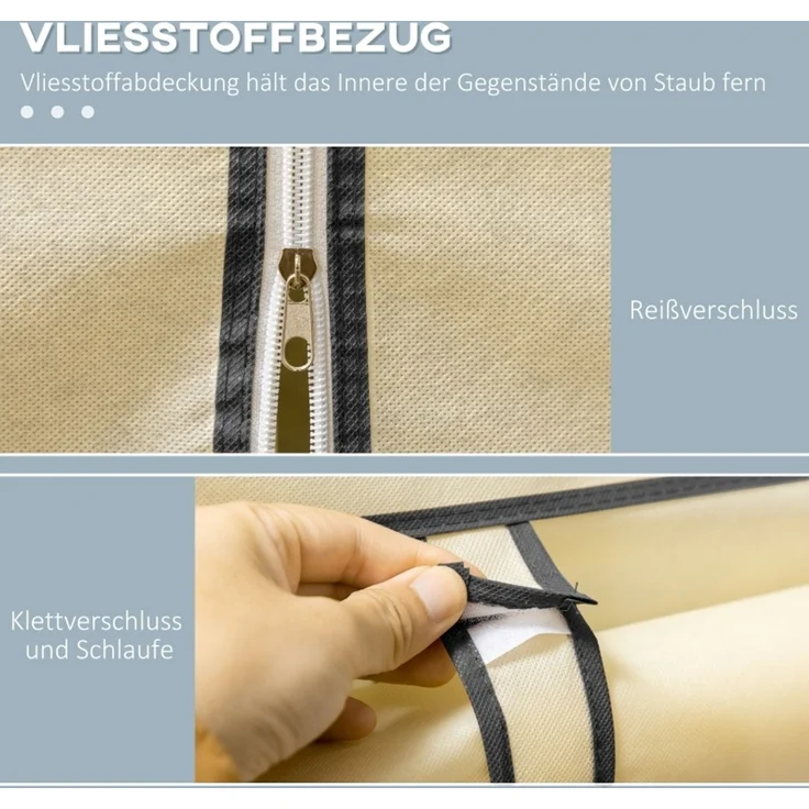 CHICFURN Kleiderschrank 125x162,5x43 cm aus Vliesstoff mit 2 Kleiderstangen und 8 Einlegeböden – cremeweiß – Bild 5