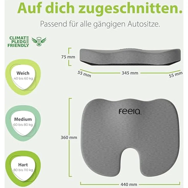 feela Sitzkissen Orthopädisches Auto-Sitzkissen – entlastet Rücken & Steißbein, Mehr Komfort auf langen Fahrten – fördert Haltung & entspanntes Sitzen – Bild 6