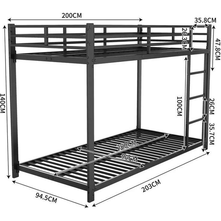 Flieks Etagenbett, Kinderbett Metallbett Einzelbett mit Lattenrost und Leiter 90x200 cm – Bild 4