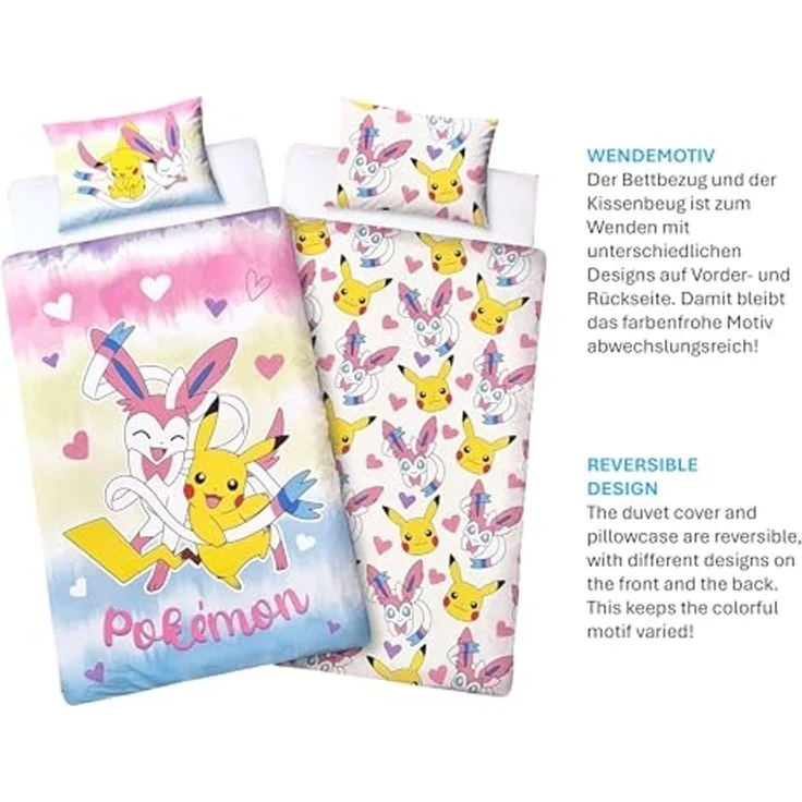 Pokemon Bettwäsche Set aus Mikrofaser Bettdeckenbezug 140 × 200 cm mit 70 × 90 cm Kissenbezug – Bild 2