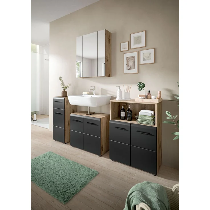 Standschrank (B/H/T: 30x80x30 cm) in schwarz matt und Nox Oak Nachbildung – Bild 5